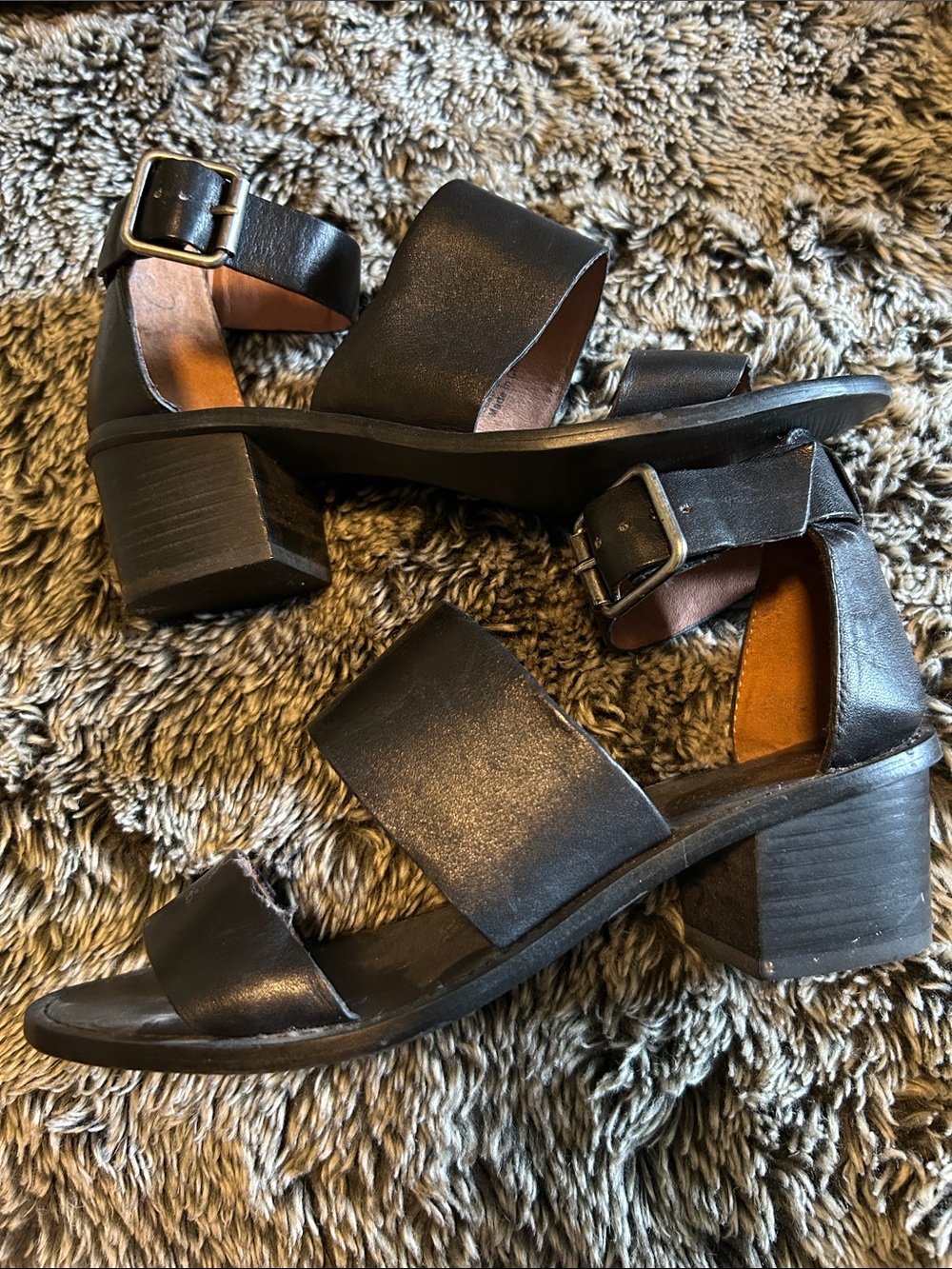 Madewell Black Block Heel Leather Sandals with Ankle Buckle 7.5